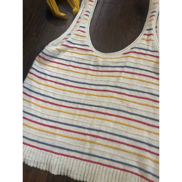 Madewell Striped Knit Tank Top Cream Red Blue Yellow XL bundle socks headband - Picture 2 of 5